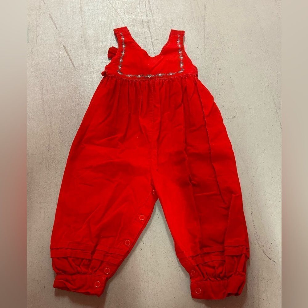Vintage hartstrings baby red corduroy jumpsuit 24m b04
